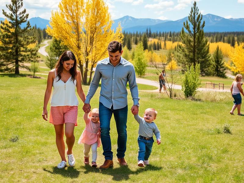 Young family walking together in a Colorado park